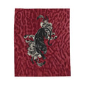 Panther Velveteen Plush Blanket — Luxe Red Leopard Print with Black Panther & Floral Motif