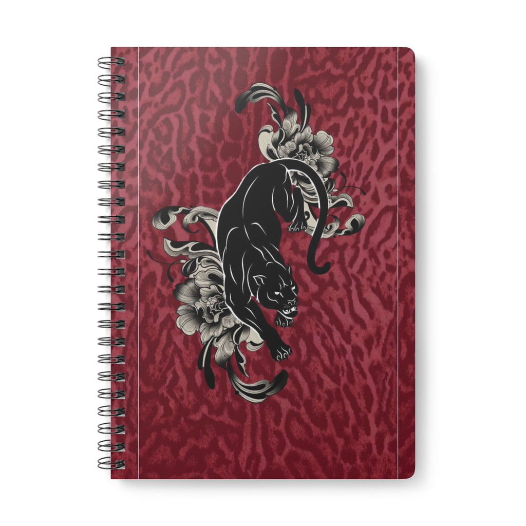 Panther Floral A5 Wirobound Notebook – Lined Journal with Burgundy Leopard Print