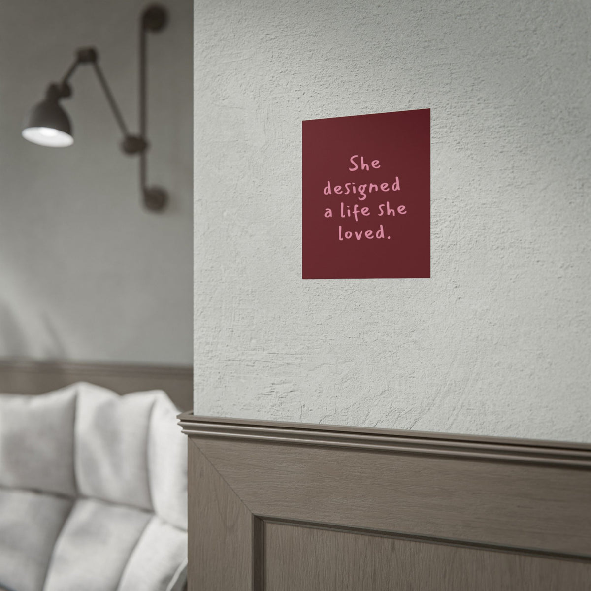 Inspirational Wall Poster - "She Designed a Life She Loved" Typography Print