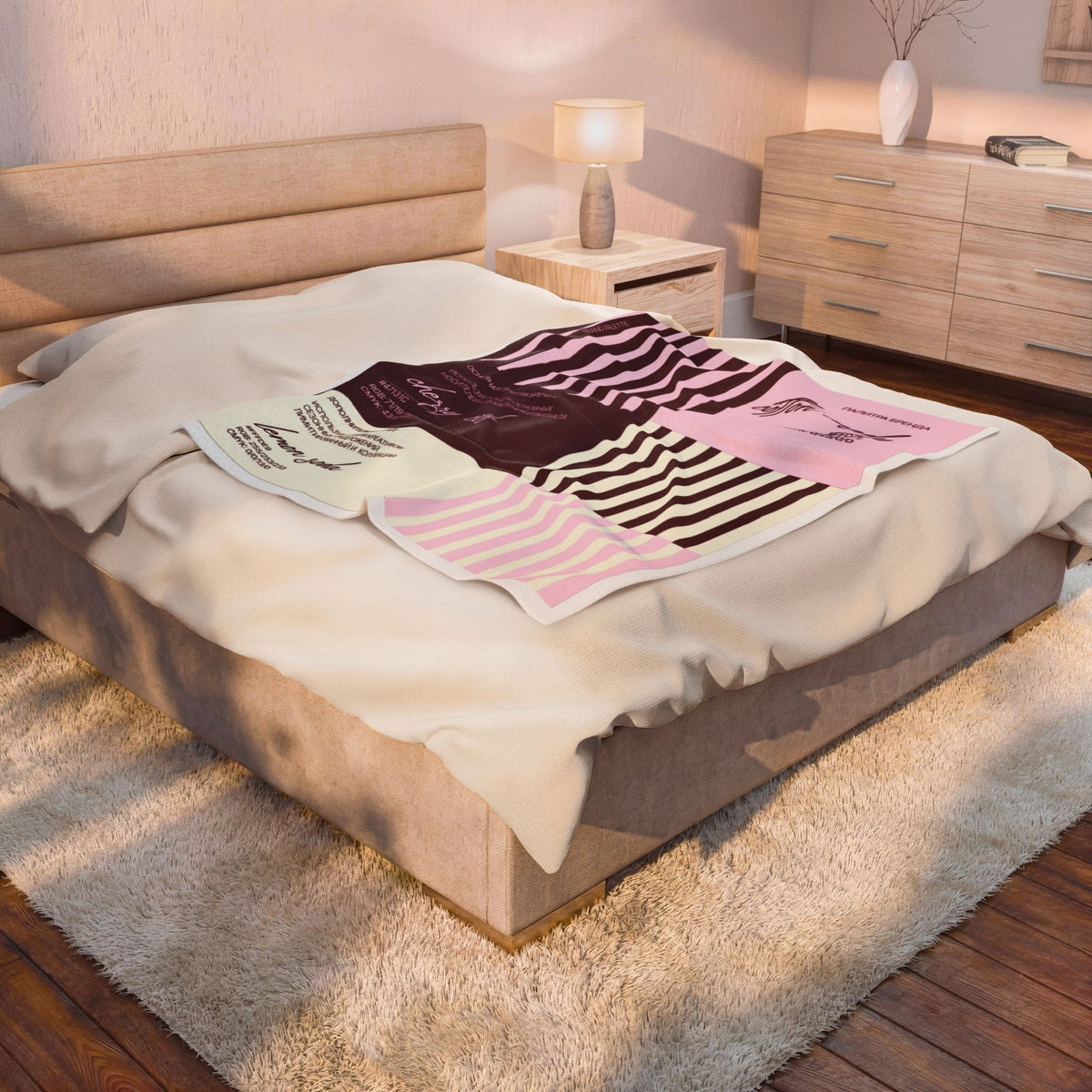 Cotton Candy Velveteen Plush Blanket – Pink Stripe Patchwork Throw