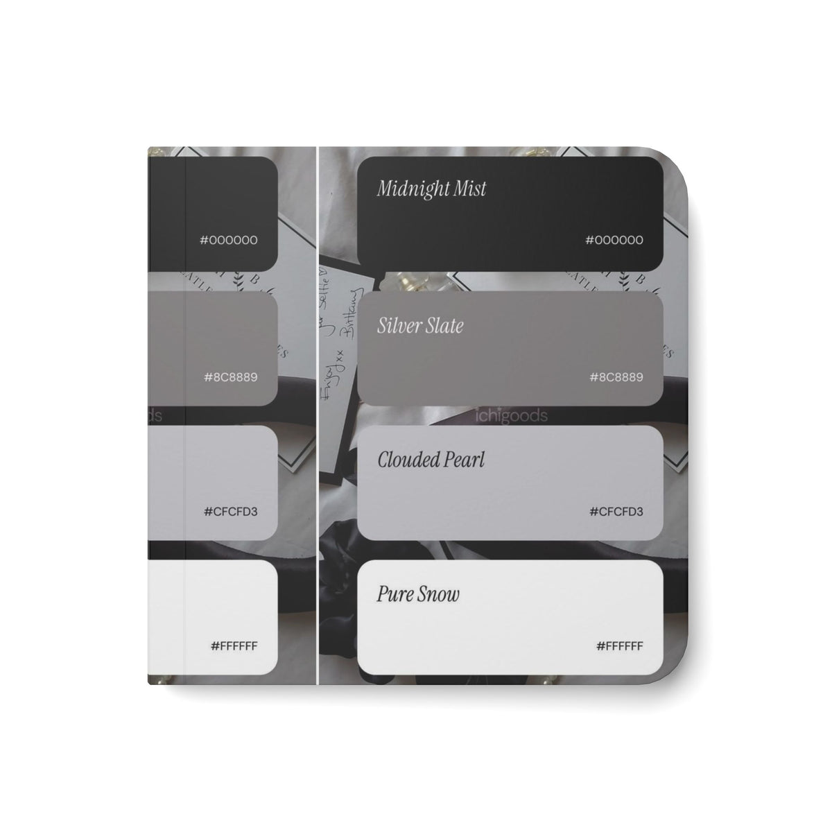 Board Book — Monochrome Paint Swatch Design (Midnight Mist, Silver Slate, Clouded Pearl, Pure Snow)