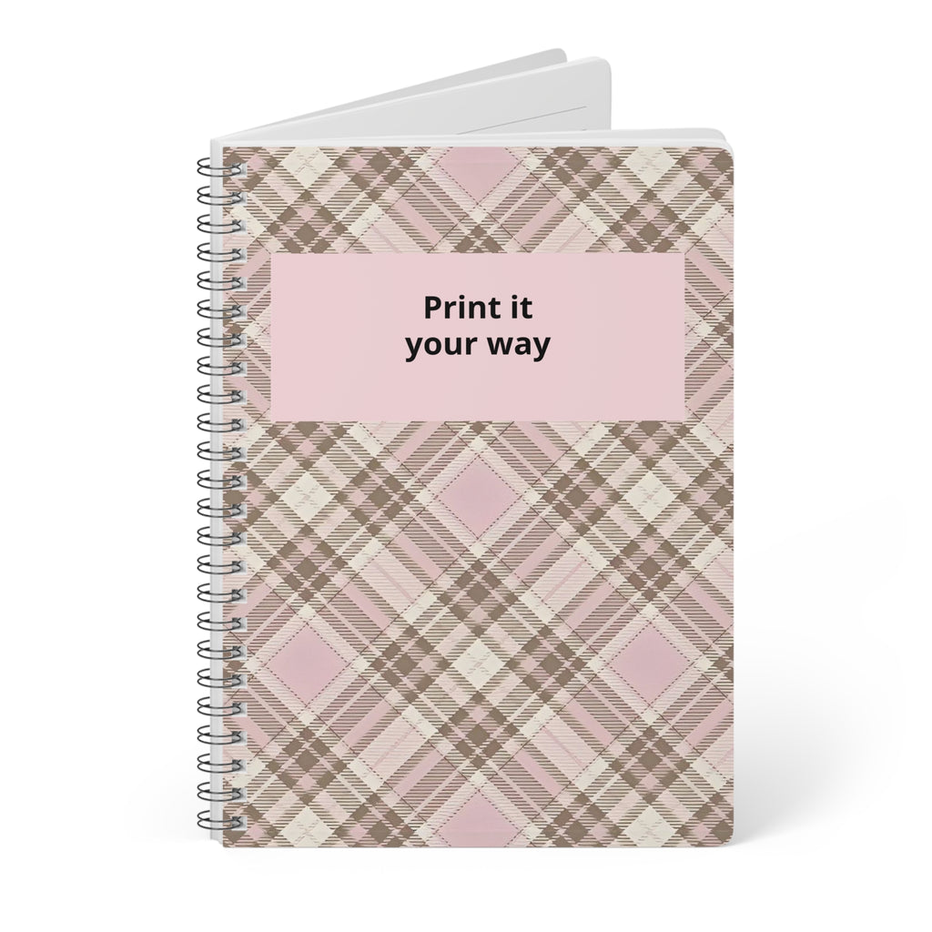 Wirobound Softcover Notebook, A5 Customizable Pink and Brown Plaid