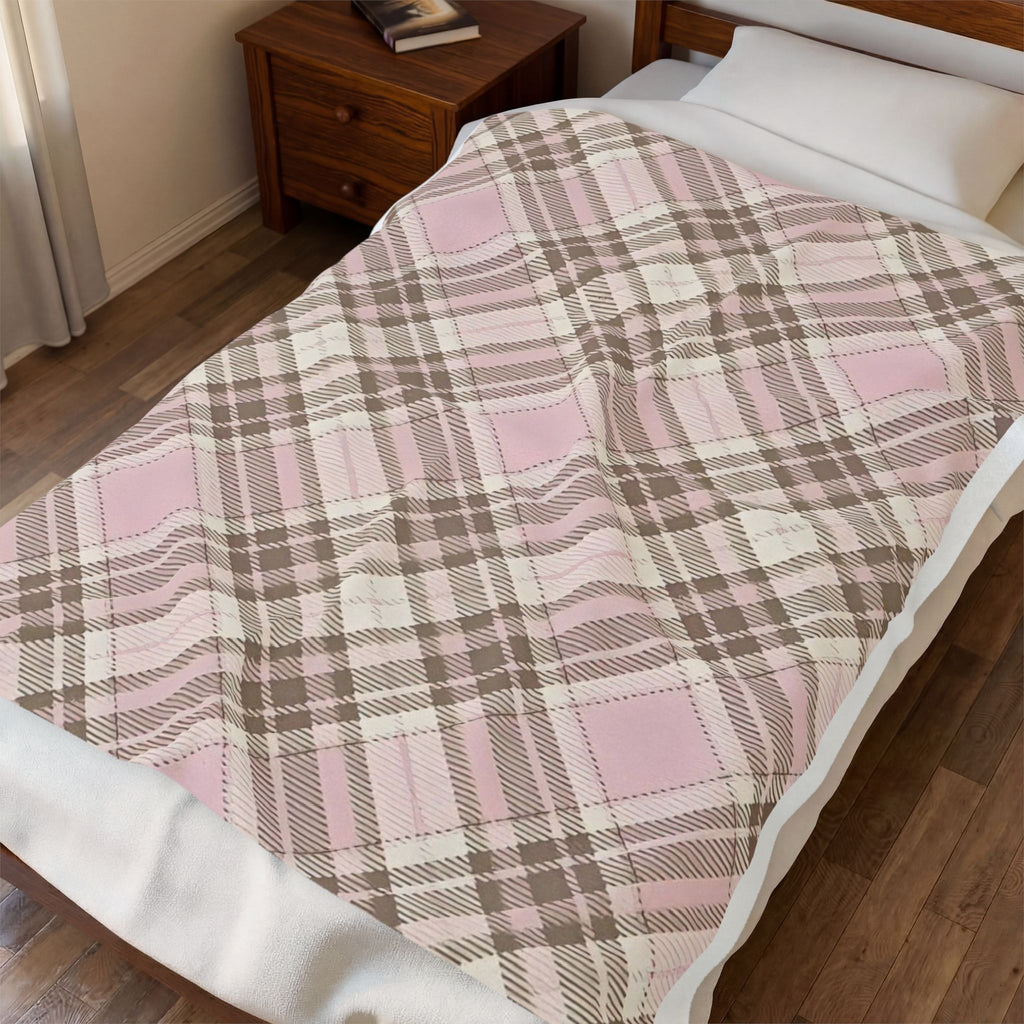 Pink Plaid Velveteen Plush Blanket — Soft Cozy Throw for Nursery, Home & Gifts