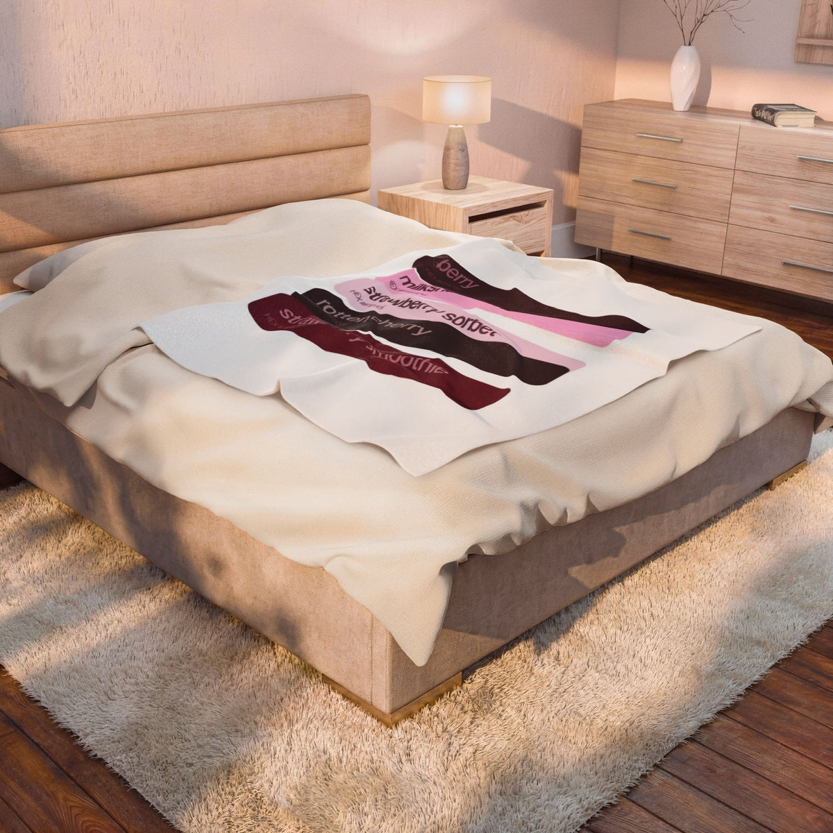 Strawberry Shades Velveteen Plush Blanket — Berry Milkshake Color Palette Throw