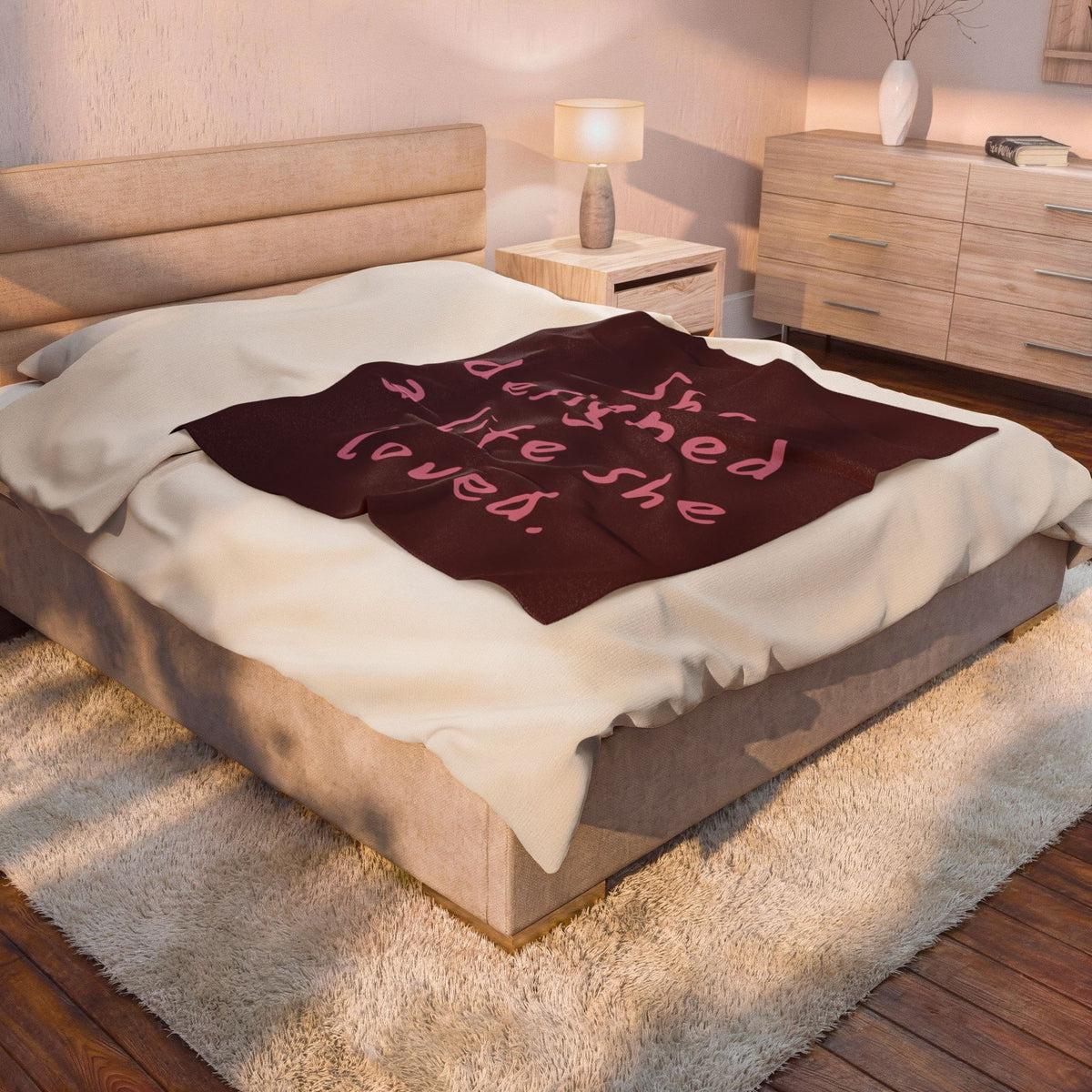 Inspirational Quote Velveteen Blanket — “She designed a life she loved.”