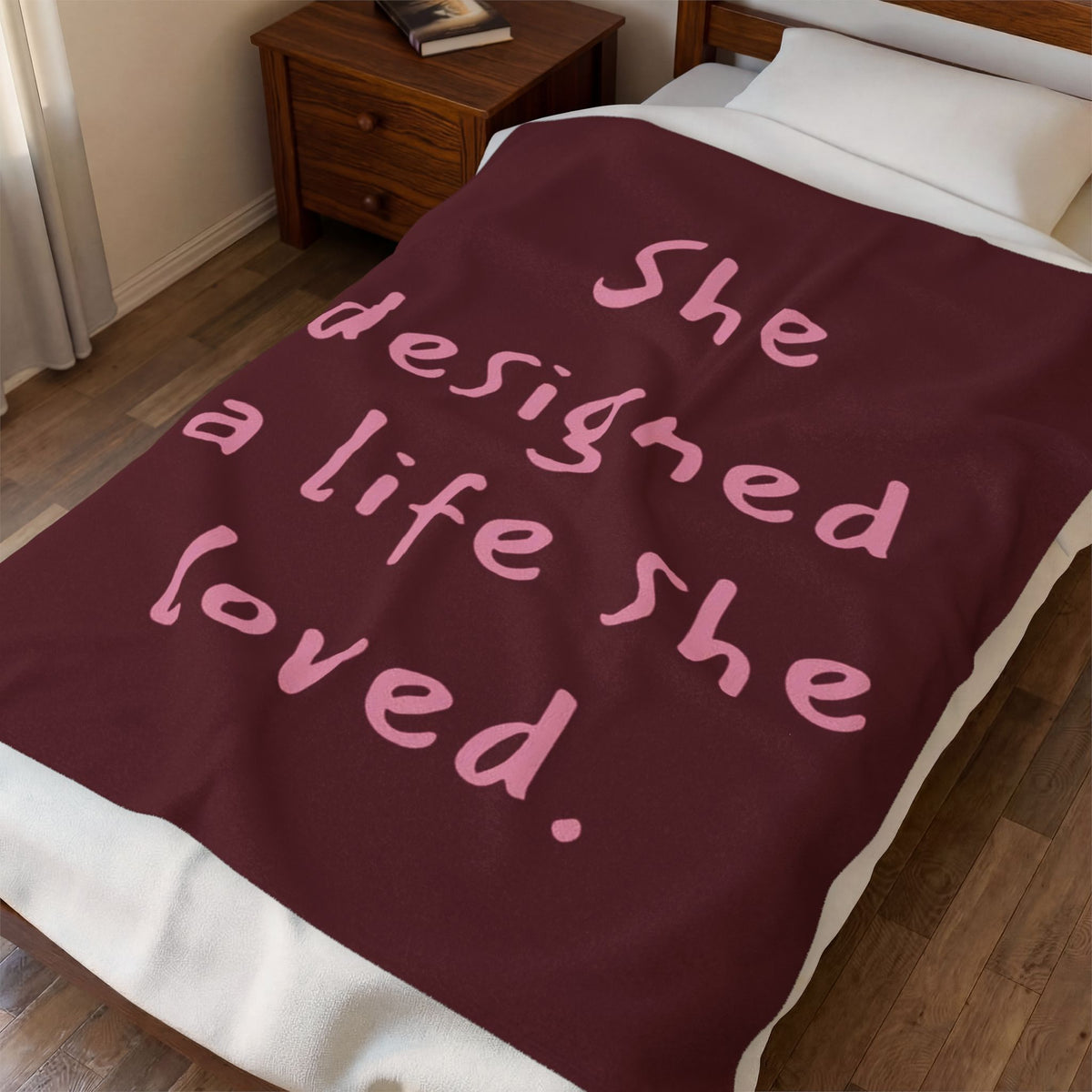 Inspirational Quote Velveteen Blanket — “She designed a life she loved.”