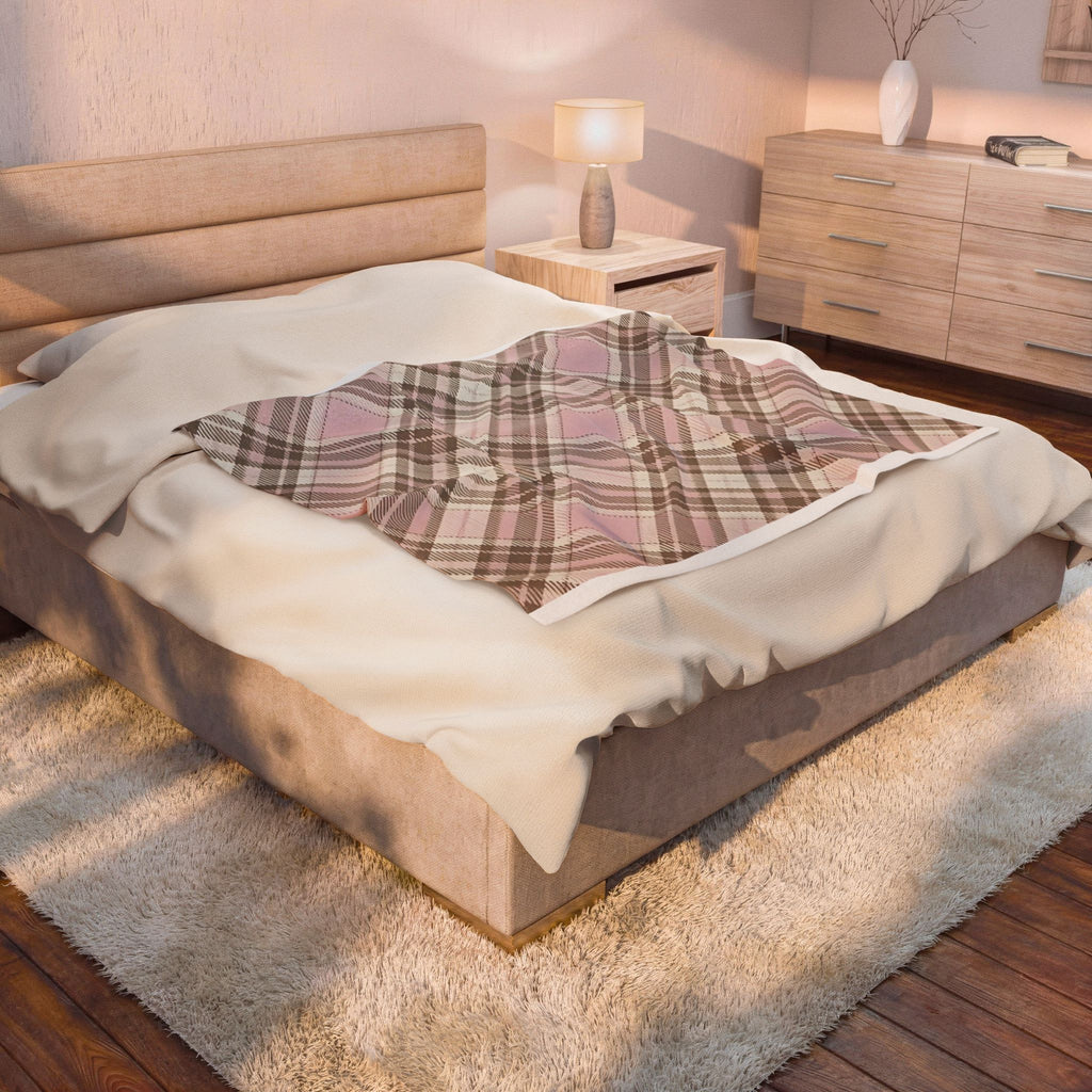 Pink Plaid Velveteen Plush Blanket — Soft Cozy Throw for Nursery, Home & Gifts