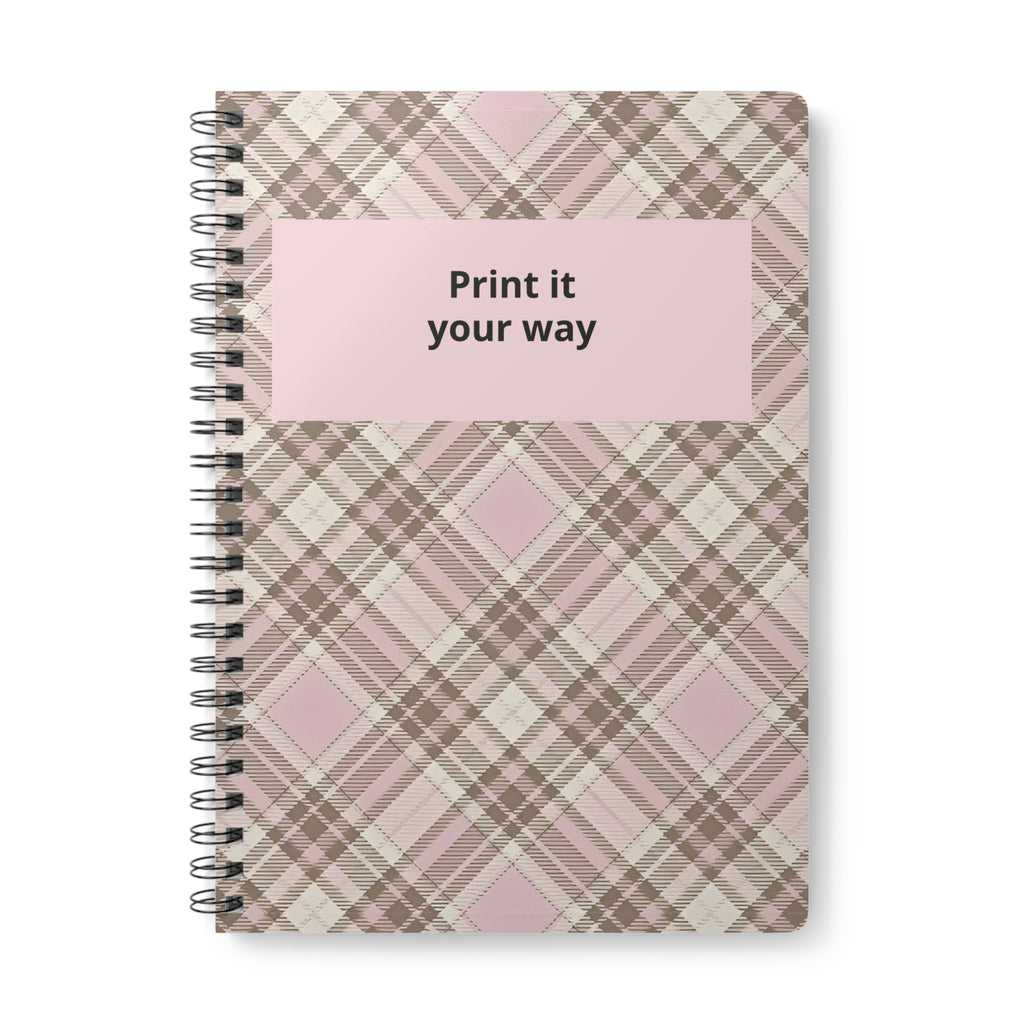 Wirobound Softcover Notebook, A5 Customizable Pink and Brown Plaid