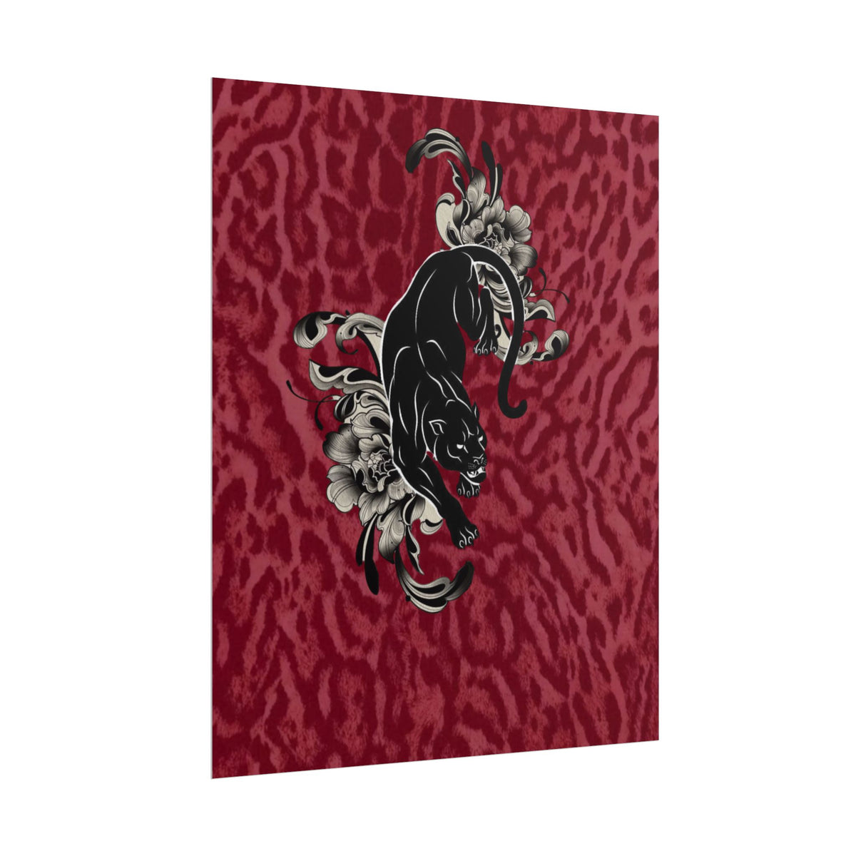 Panther Floral Art Poster — Red Leopard Print Wall Art