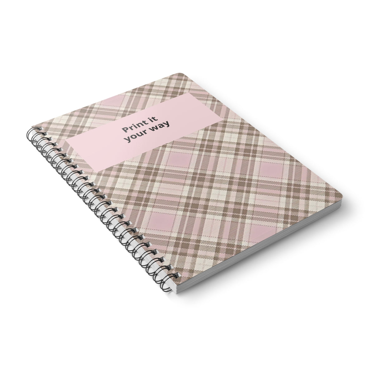Wirobound Softcover Notebook, A5 Customizable Pink and Brown Plaid