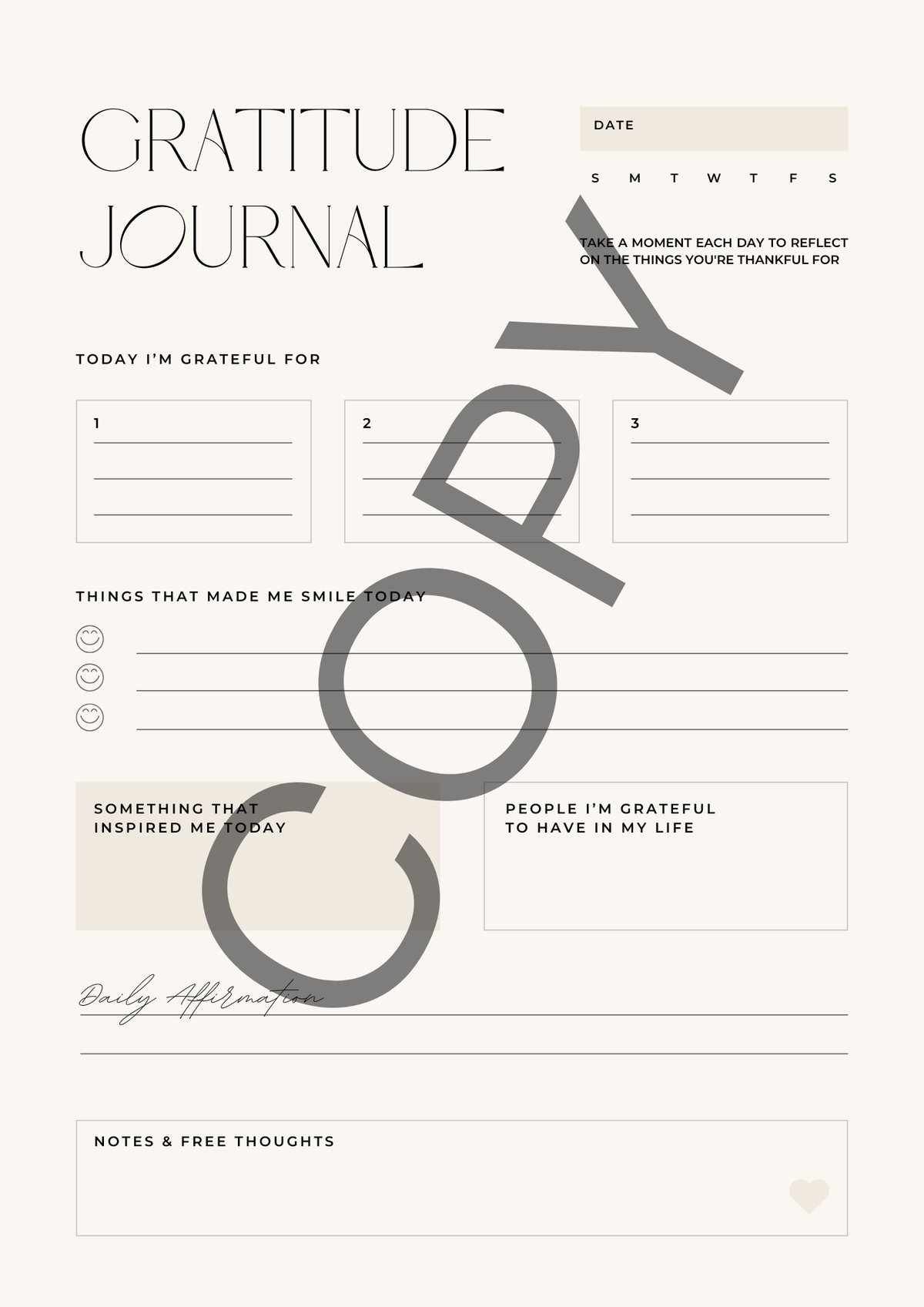 Beige Minimalist Daily Gratitude Journal