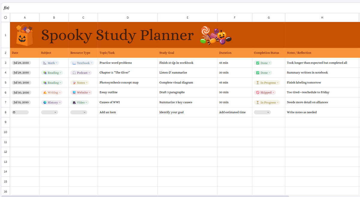 The Spooky Study Planner